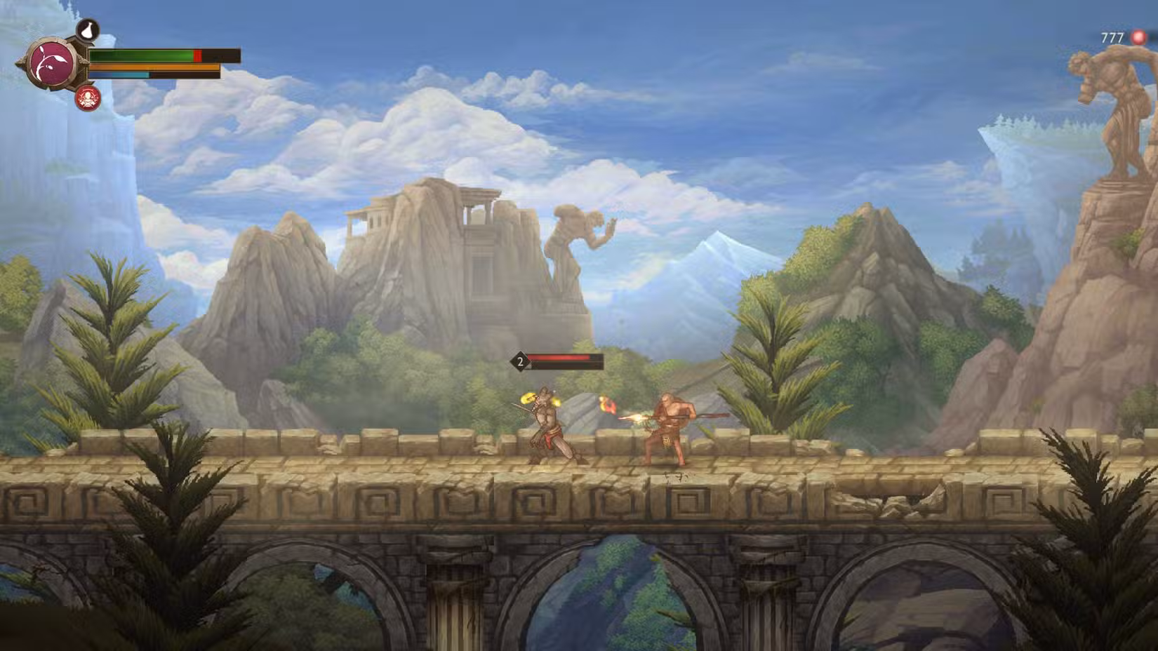 Kratos lutando contra um inimigo com sua lança em uma captura de tela de God of War Sons of Sparta