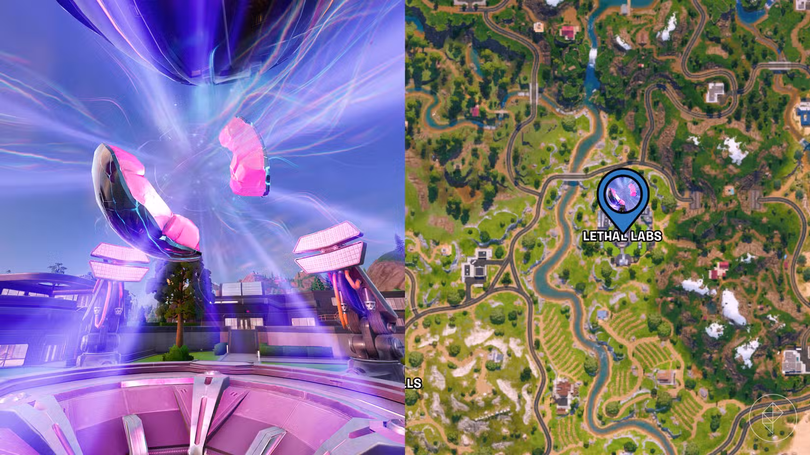 A localização dos Zero Point Shards no Lethal Labs em Fortnite.