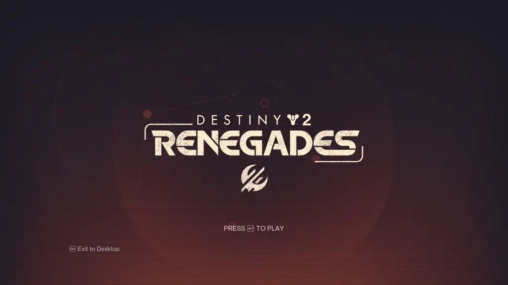 A tela de título dos Renegades em Destiny 2, com letras inspiradas em Star Wars.
