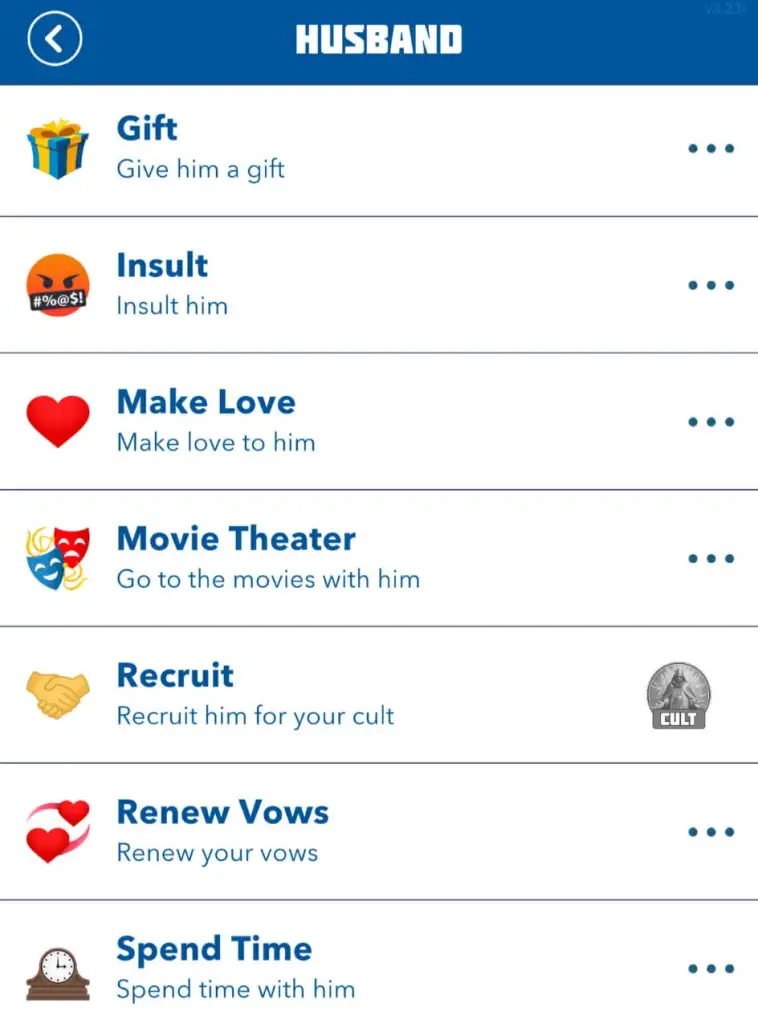 Opção de renovação de votos no BitLife