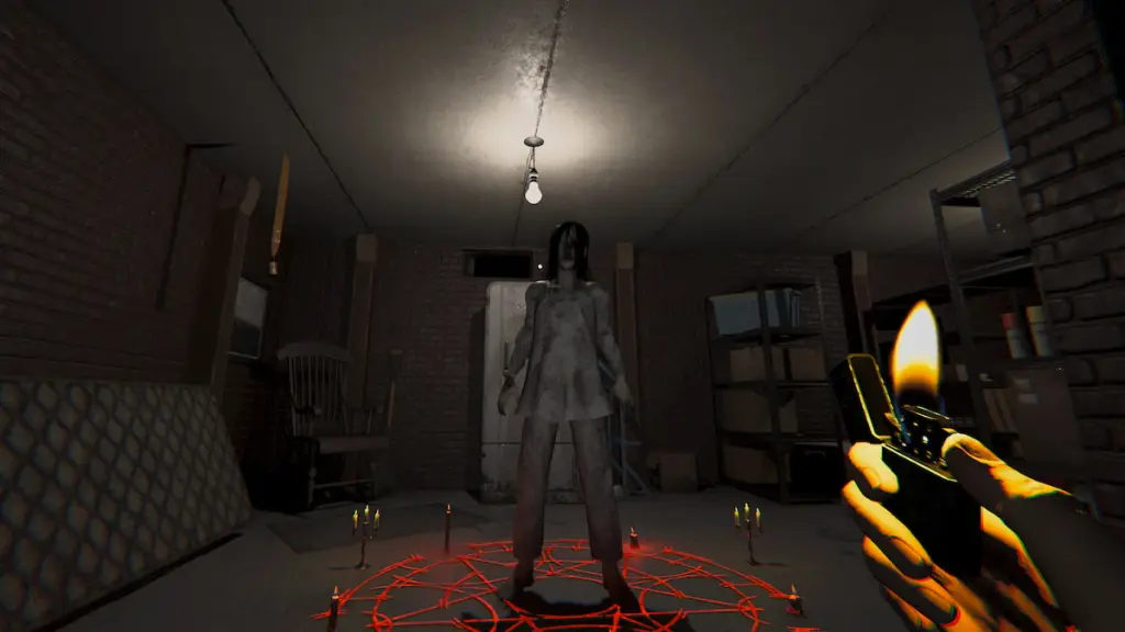 Acendendo um círculo de invocação vermelho brilhante e prendendo um fantasma nele em Tanglewood em Fasmofobia