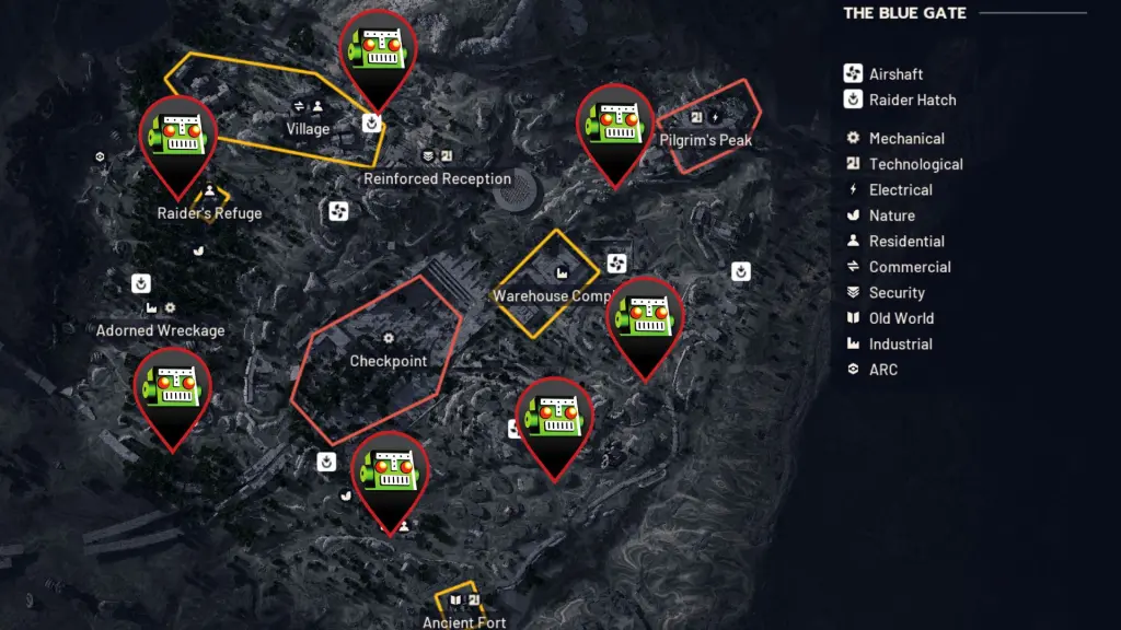 Possíveis localizações do cache do First Wave Raider em ARC Raiders