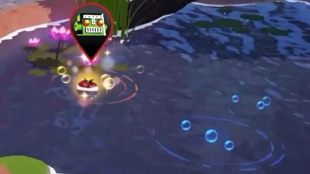 Tomate brilhante na lagoa marcada no Disney Dreamlight Valley