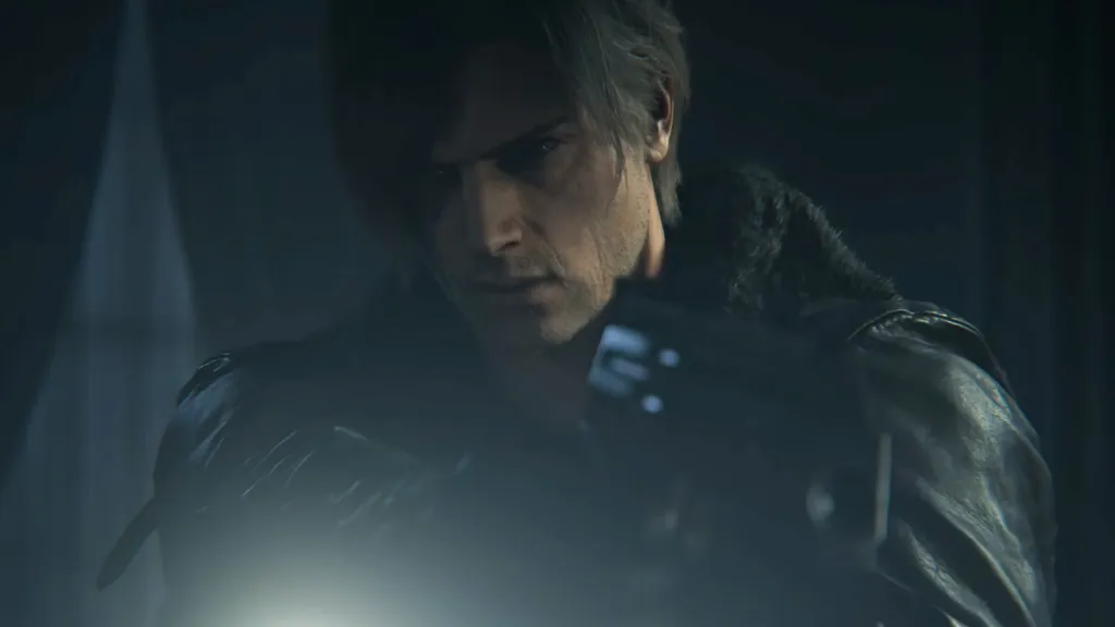 Leon Kennedy RE9 apontando uma arma