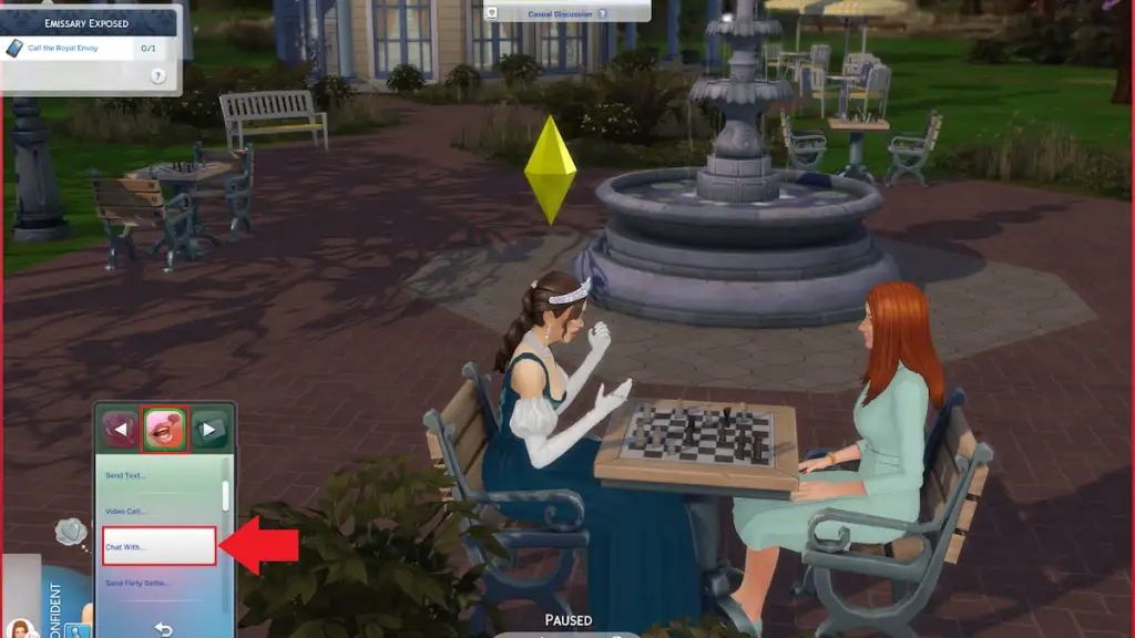 Conversar com... opção marcada no telefone sims no the sims 4