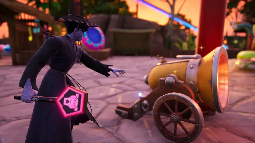Interagindo com um canhão de tesouro em Fortnite
