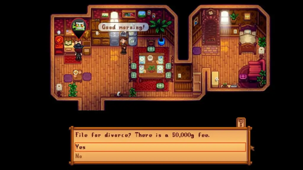 Livro de divórcio marcado na casa do prefeito em Stardew Valley