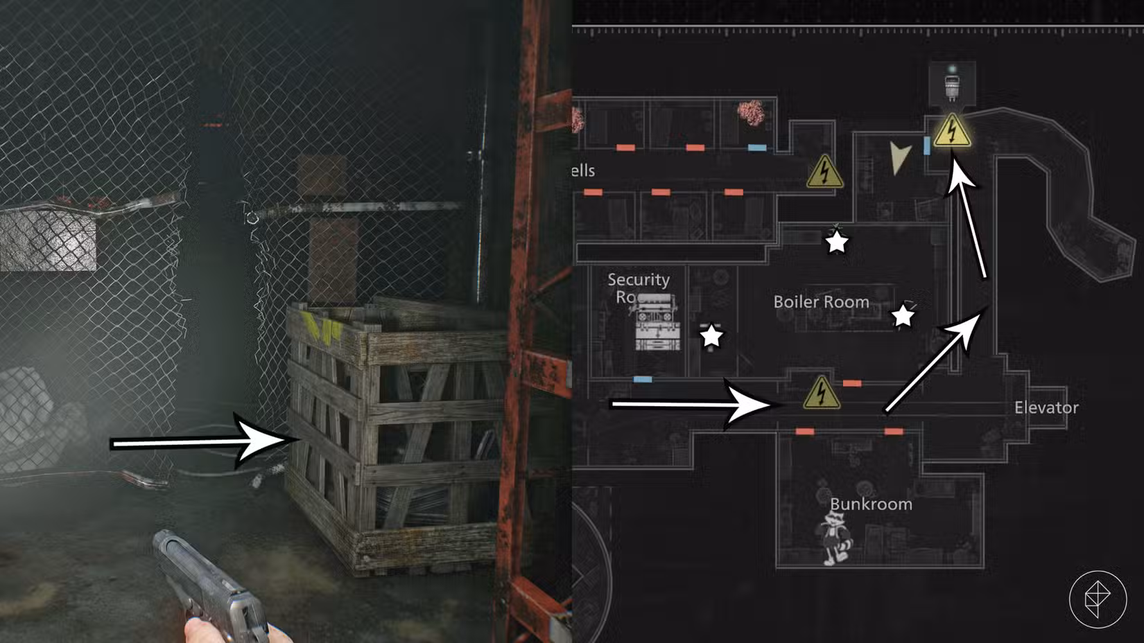 A localização da chave inglesa no porão em Resident Evil Requiem.