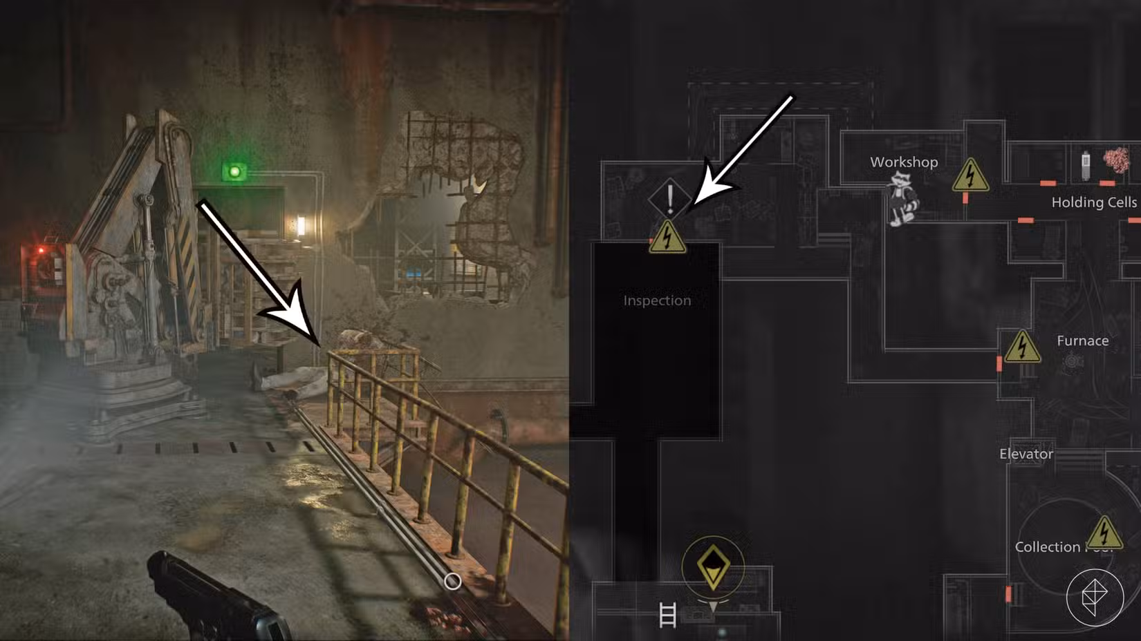 A localização principal do helicóptero no porão em Resident Evil Requiem.