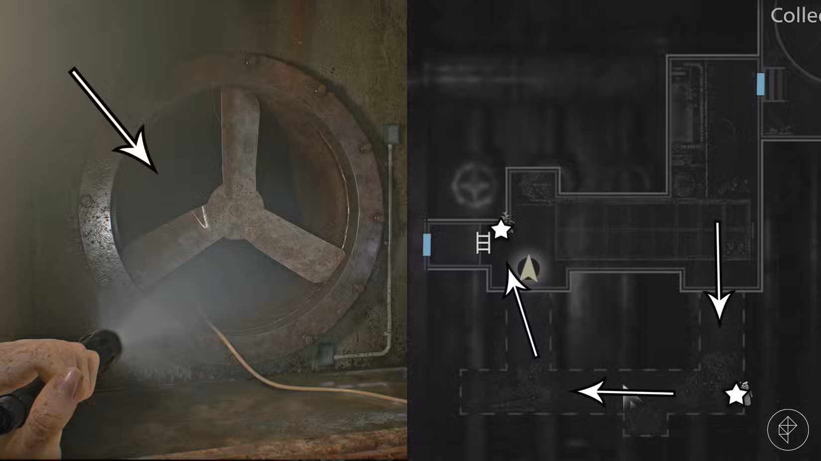Um caminho através de uma ventilação no porão em Resident Evil Requiem.