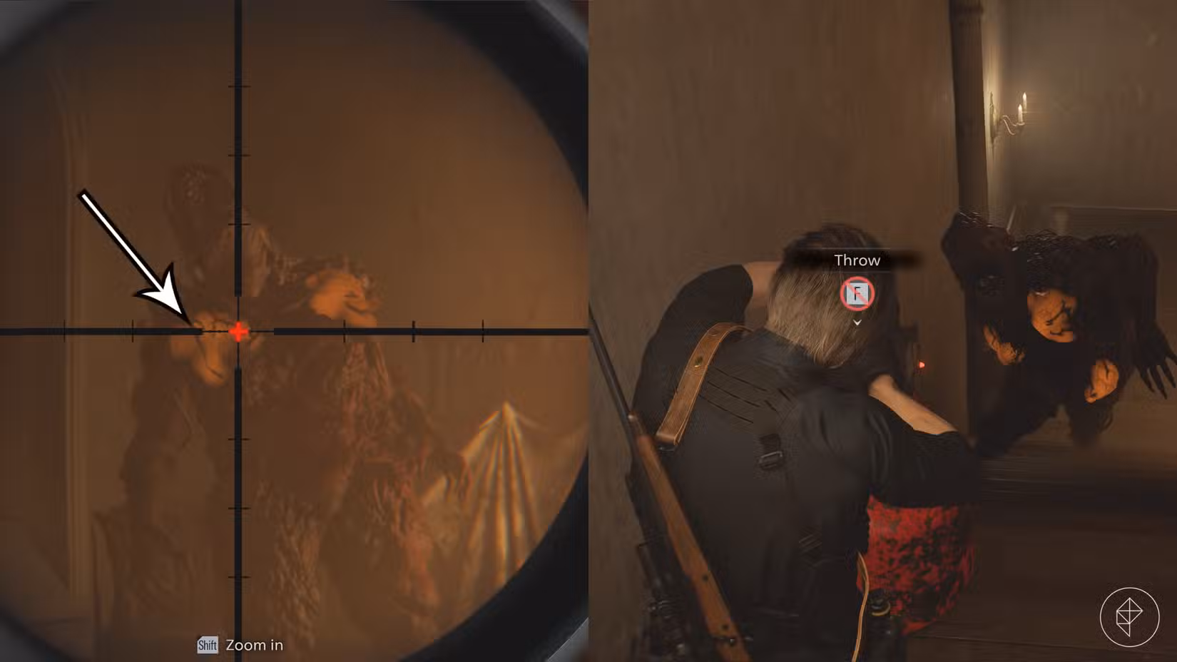 Leon luta contra o chefe Blister Borne em Resident Evil Requiem.