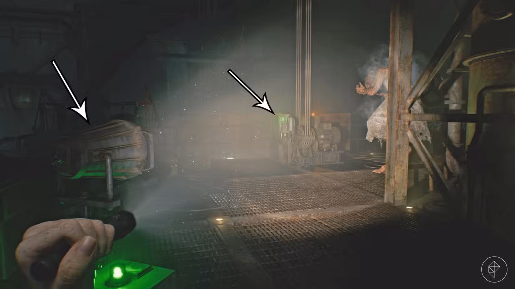 Grace queima The Girl com uma lâmpada na Estação de Tratamento de Água em Resident Evil Requiem.