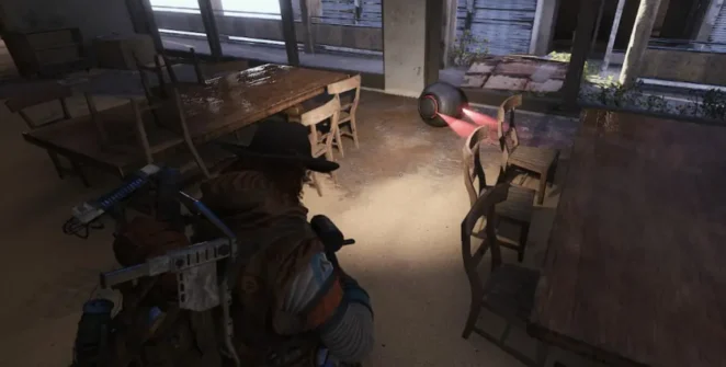 Uma bola de fogo em Arc raiders circulando uma sala com um jogador dentro dela.