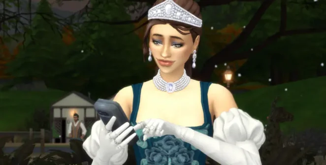 Um Sim tocando no telefone no The Sims 4