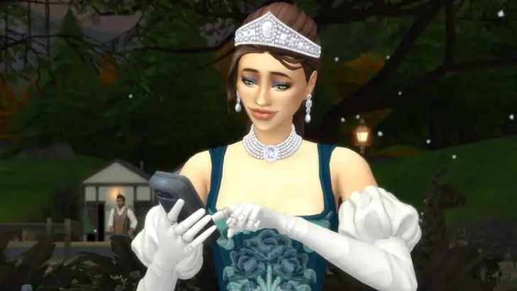 Um Sim tocando no telefone no The Sims 4