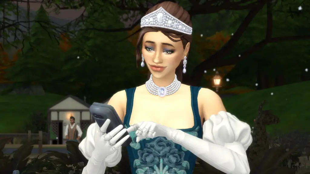 Um Sim tocando no telefone no The Sims 4
