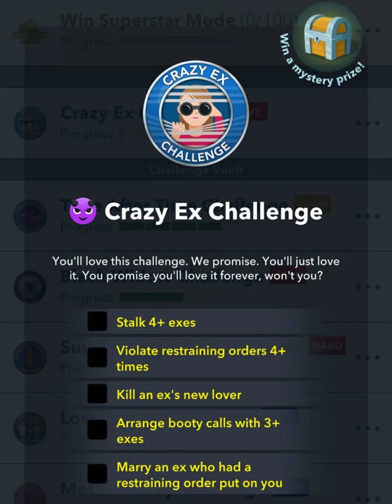 Todos os objetivos malucos do ex-desafio no bitlife