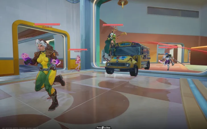 Uma equipe correndo em comboio de ônibus em rivais da Marvel