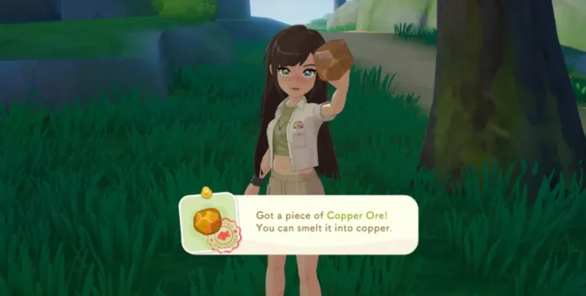 Personagem segurando minério de cobre na ilha starsand