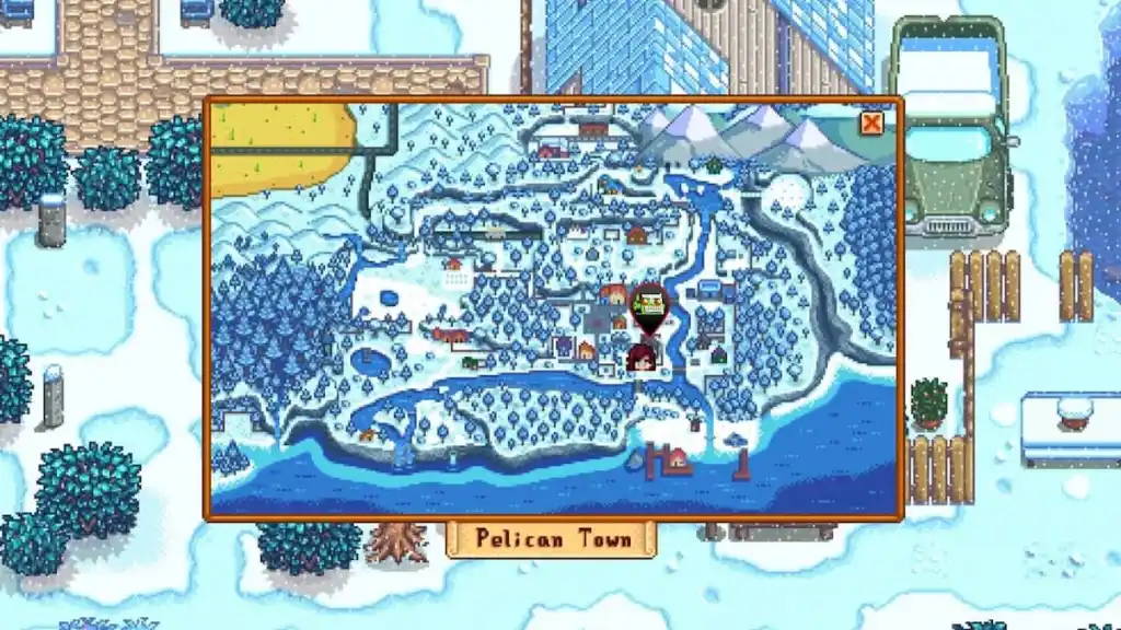 mansão do prefeito marcada no mapa em Stardew Valley