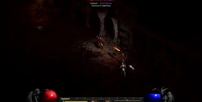 Lutando contra esqueletos em Chaos Runs of Diablo 2 Resurrected