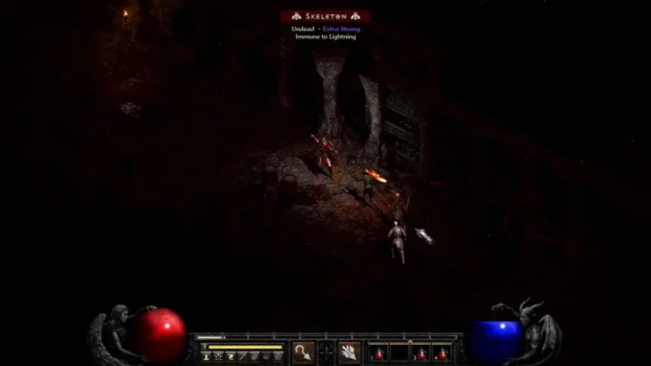 Lutando contra esqueletos em Chaos Runs of Diablo 2 Resurrected