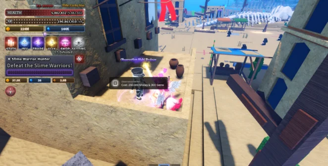 Localização do NPC Observation Haki Trainer na Ilha Deserta na experiência Sailor Piece Roblox.