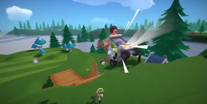 Andando no carrinho de golfe no Super Battle Golf