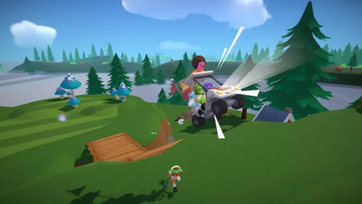 Andando no carrinho de golfe no Super Battle Golf