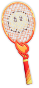 The Flame Racket de Mario Tennis Fever, mostrando uma raquete de tênis vermelha e amarela.
