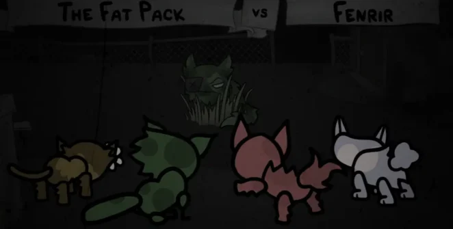 Gatos lutando contra um chefe em Mewgenics