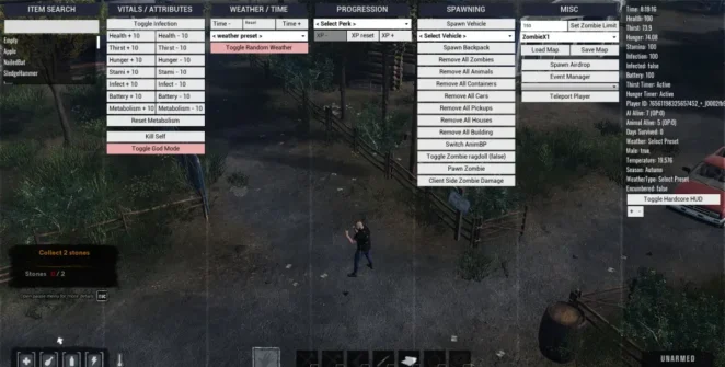 Janela de comando administrativo para HumanitZ