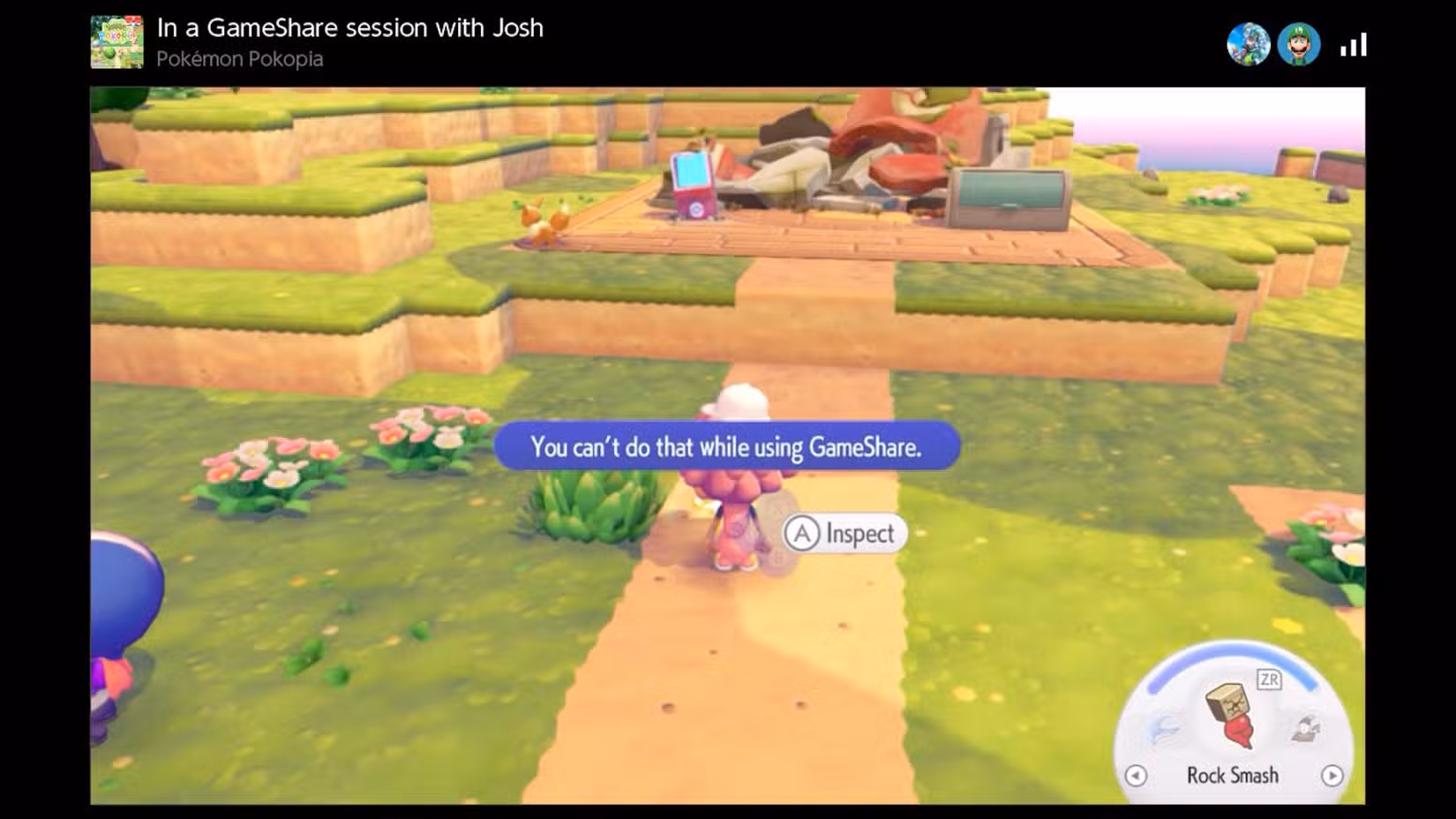 Um jogador do Switch 1 jogando Pokopia via GameShare