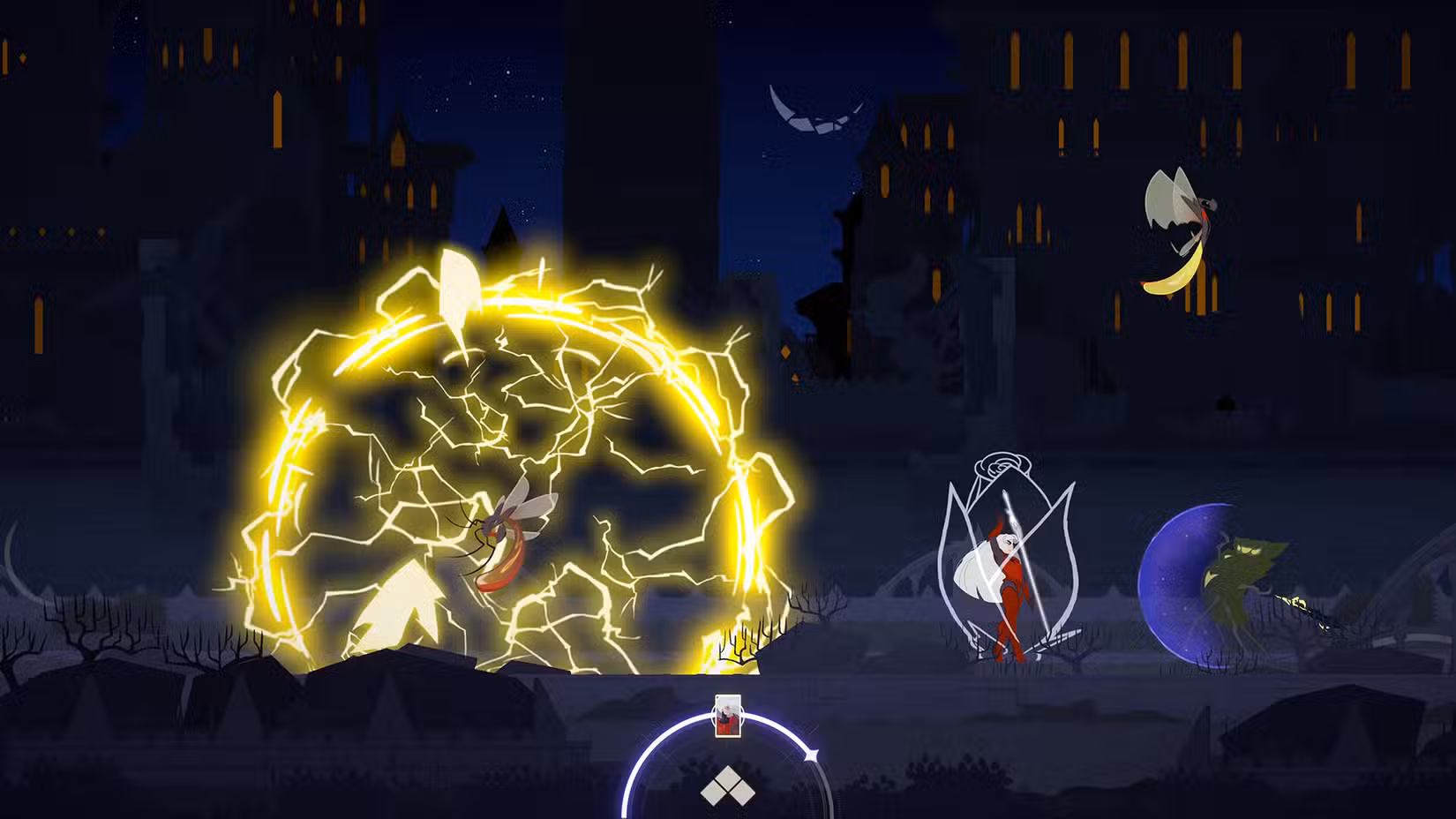 O personagem principal de At Fate's End luta contra um bando de abelhas elétricas