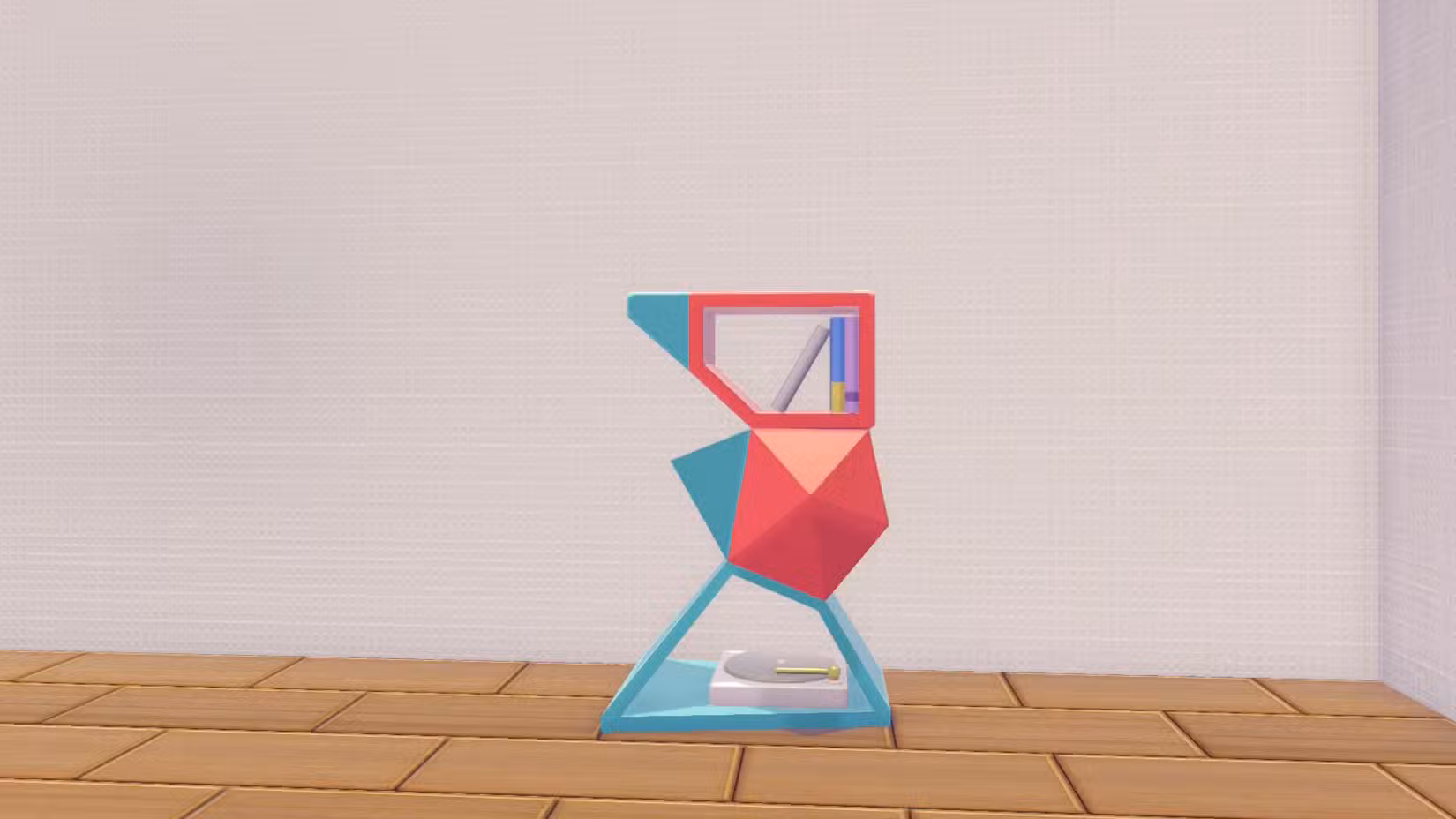 Uma prateleira que parece um Porygon em Pokopia