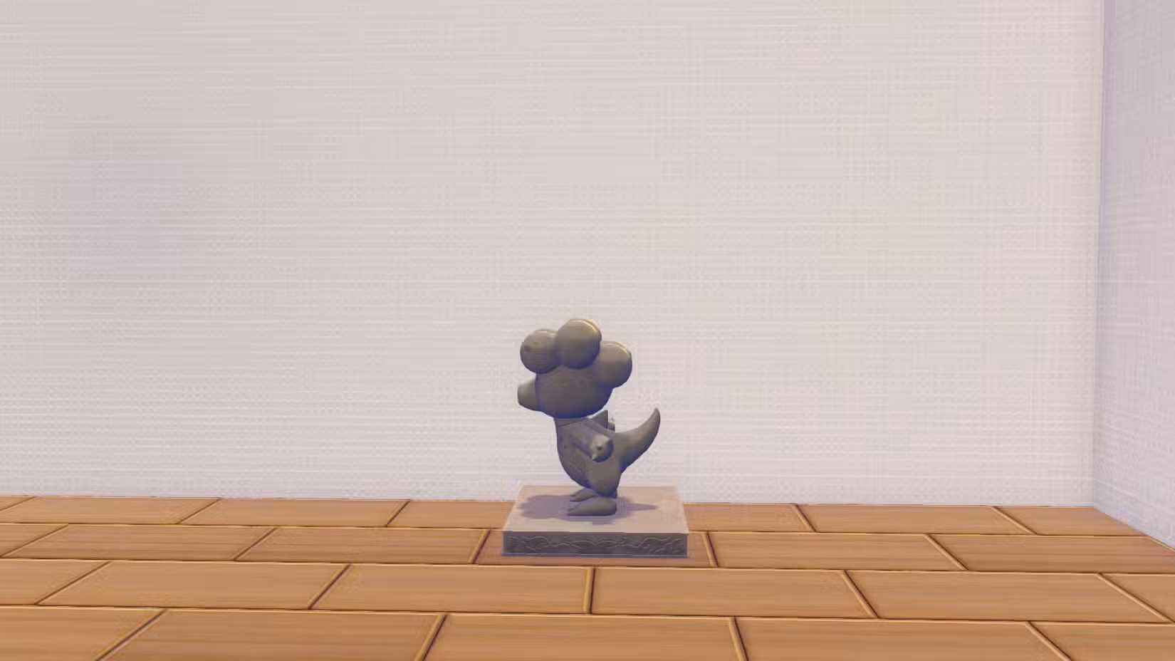Uma estátua de pedra de Magby, posicionada para soprar fogo pela boca em Pokopia.