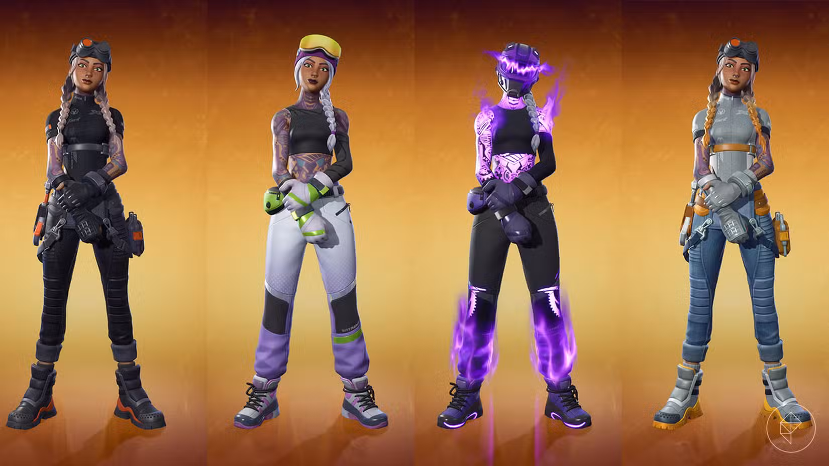 O conjunto de skins Elite Jules que retrata uma mulher com um rabo de cavalo trançado vestindo uma roupa toda preta.