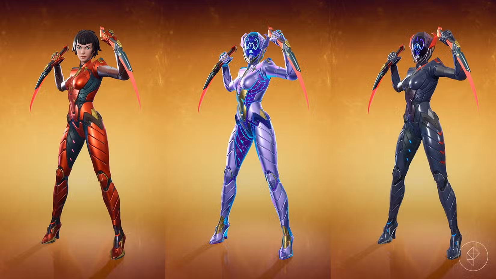 A skin da Ordem Fortnite, que é uma mulher com cabelo preto cortado e uma armadura vermelha metálica.