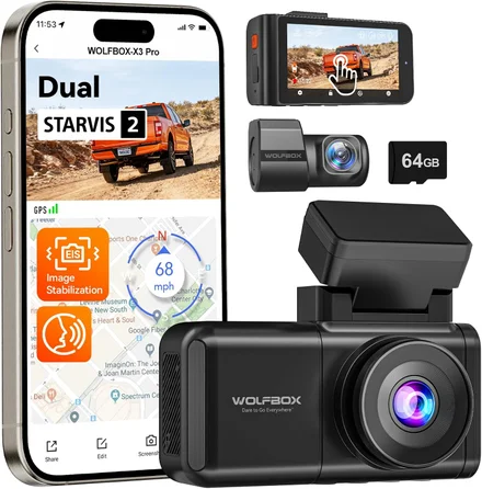 Pacote de câmera frontal e traseira Wolfbox X3 Pro 2.5K