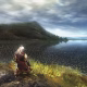 Geralt se ajoelha diante de um lago no primeiro jogo Witcher