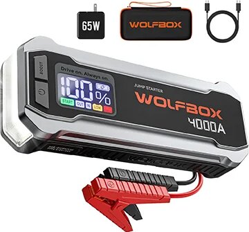 Economize 50% no arranque de carro sem fio Wolfbox 2 em 1 e no banco de potência de 24.000 mAh 65 W