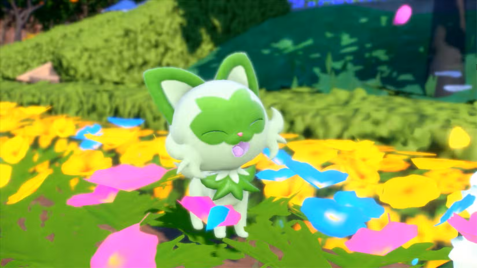 sprigatito em algumas flores fofas