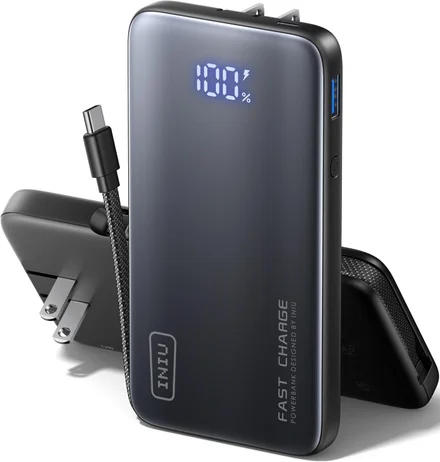 Carregador portátil INIU 45W com tomada CA integrada e cabo USB-C
