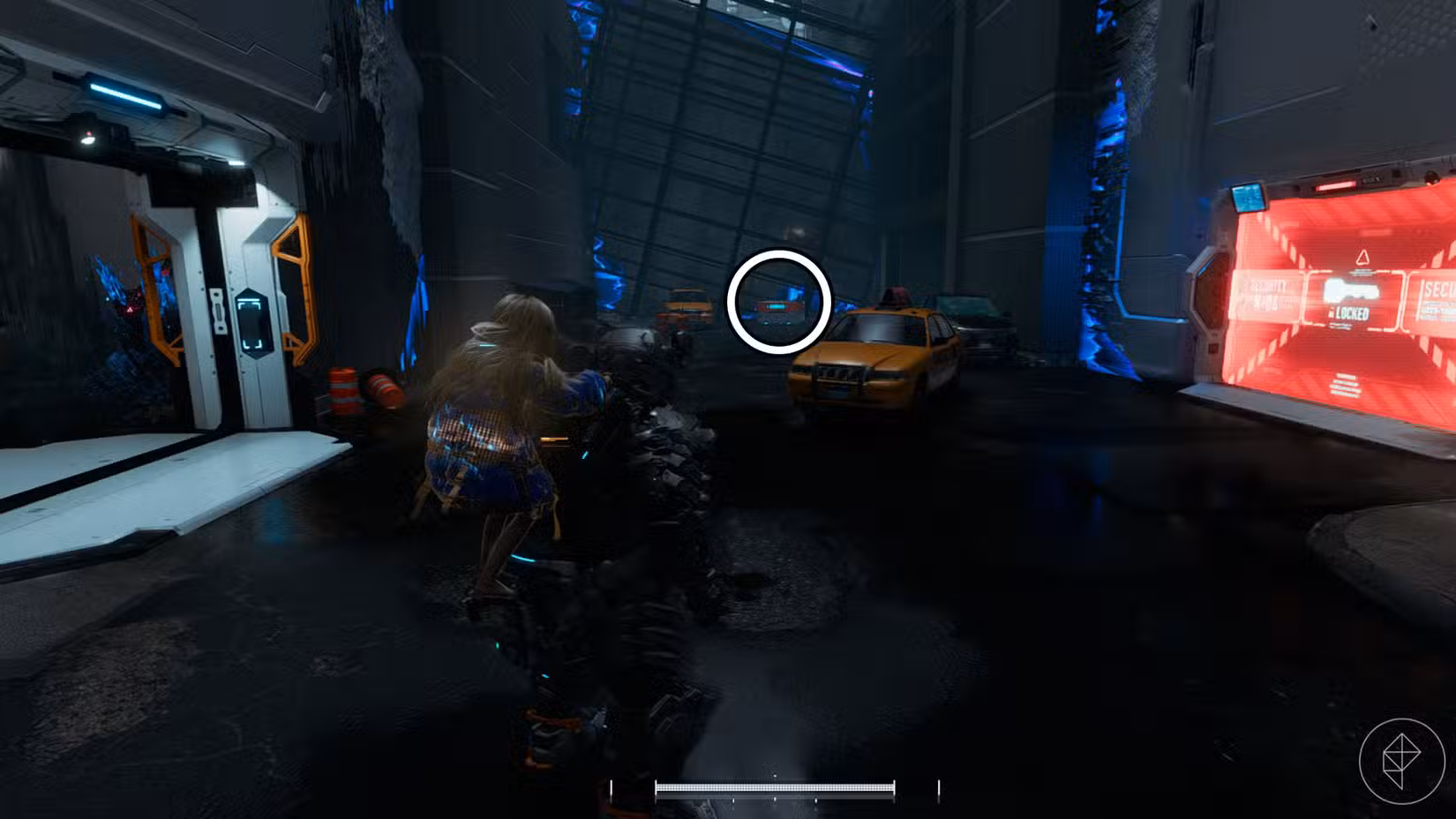 Uma captura de tela do Pragmata mostrando a localização de um componente de atualização no setor Mass Production Array
