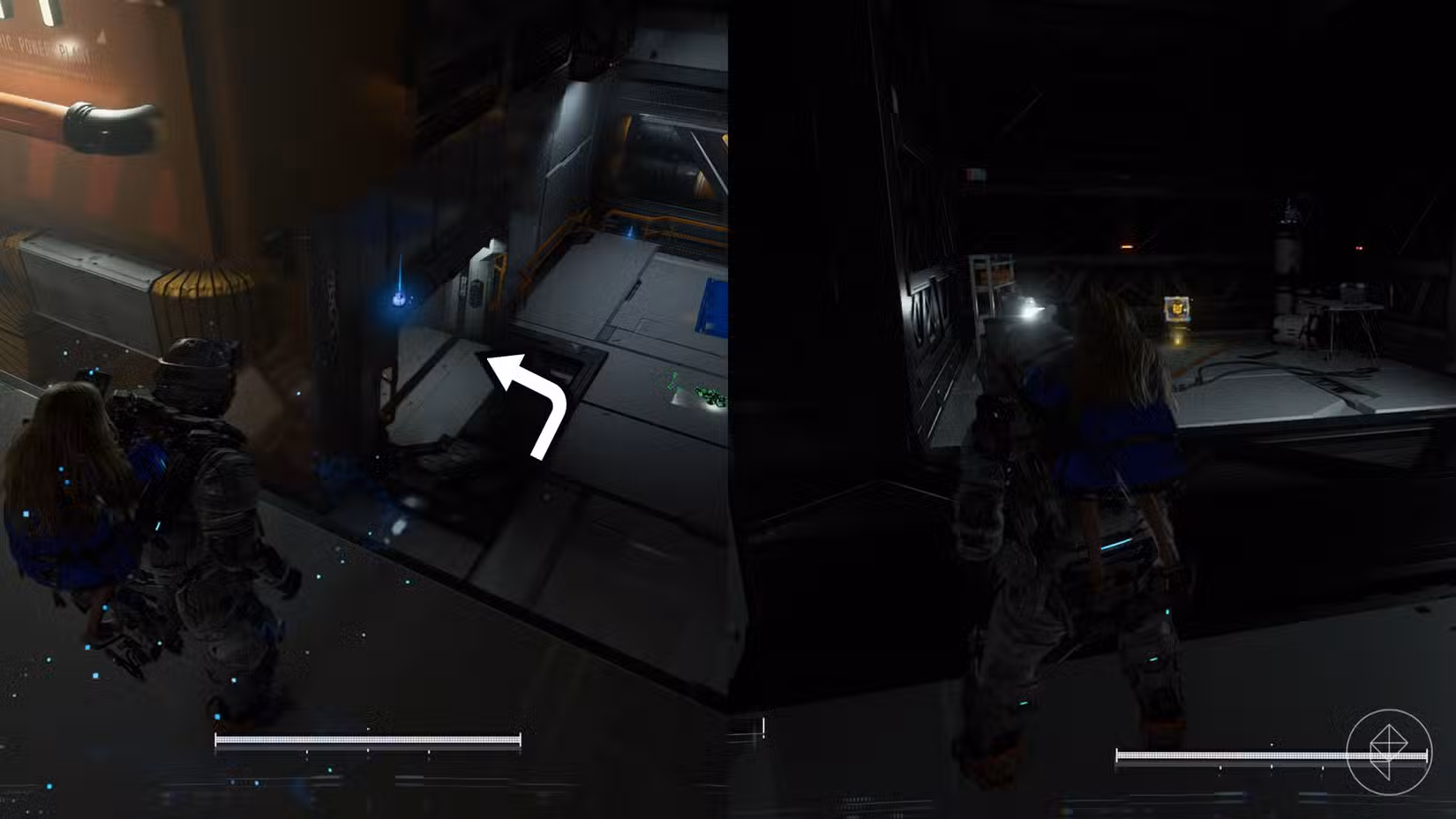 Uma montagem usando duas imagens Pragmata mostrando a localização de um componente de atualização no setor da Usina Solar