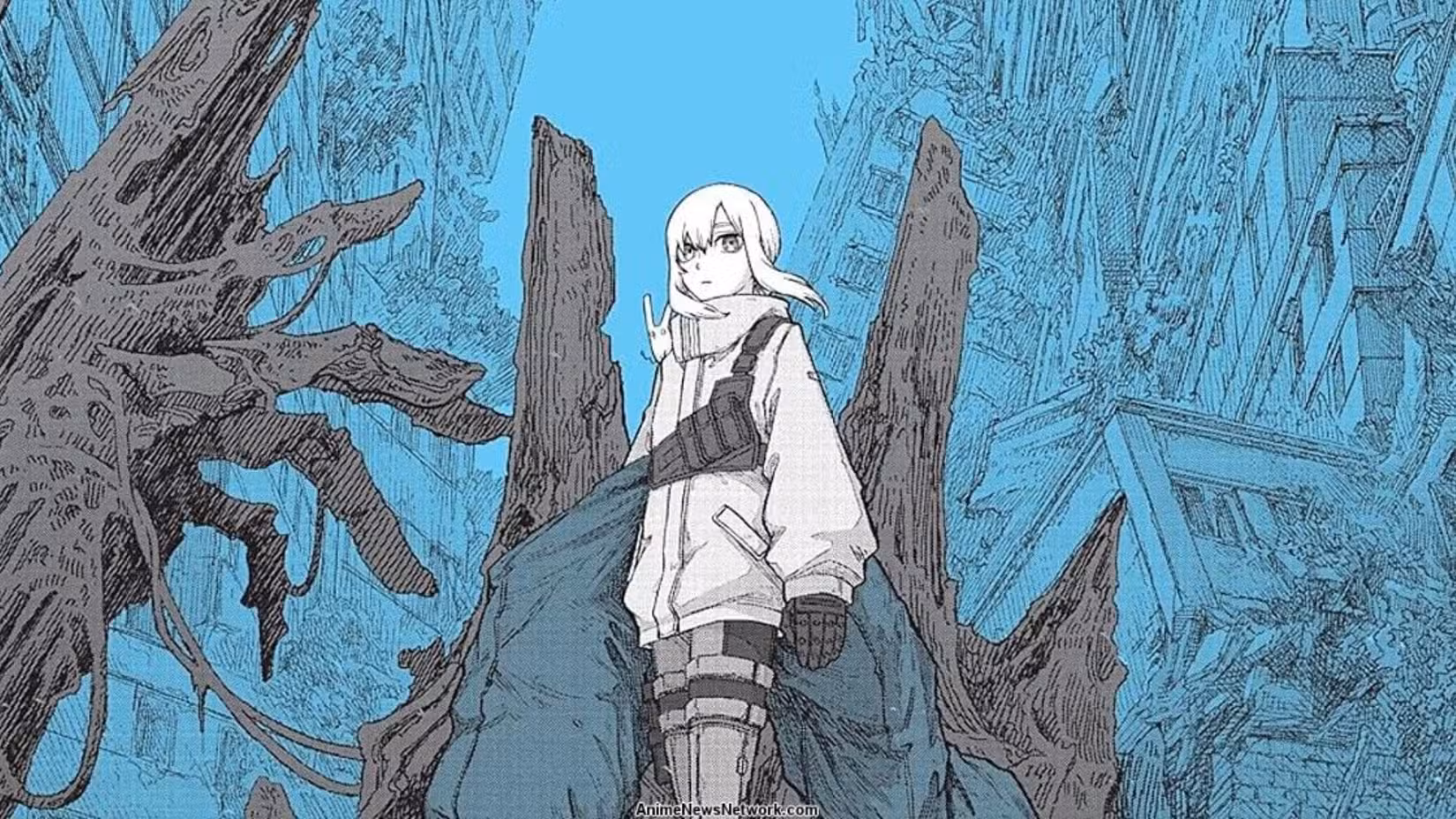Uma capa do mangá Color of the End: Mission in the Apocalypse mostrando Saya olhando para o deserto 