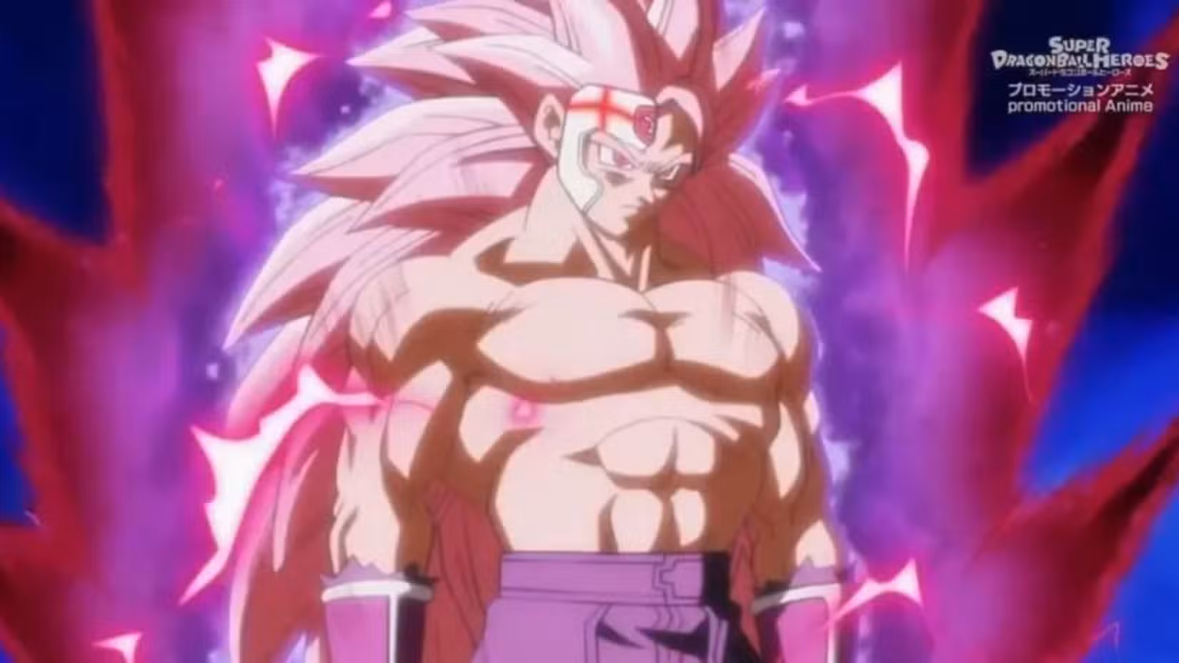 Cena de Super Dragon Ball Heroes apresentando Goku Black em forma SS3 Rose. 