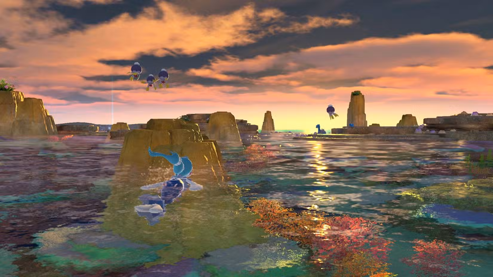 Uma Brionne assistindo o pôr do sol em New Pokémon Snap