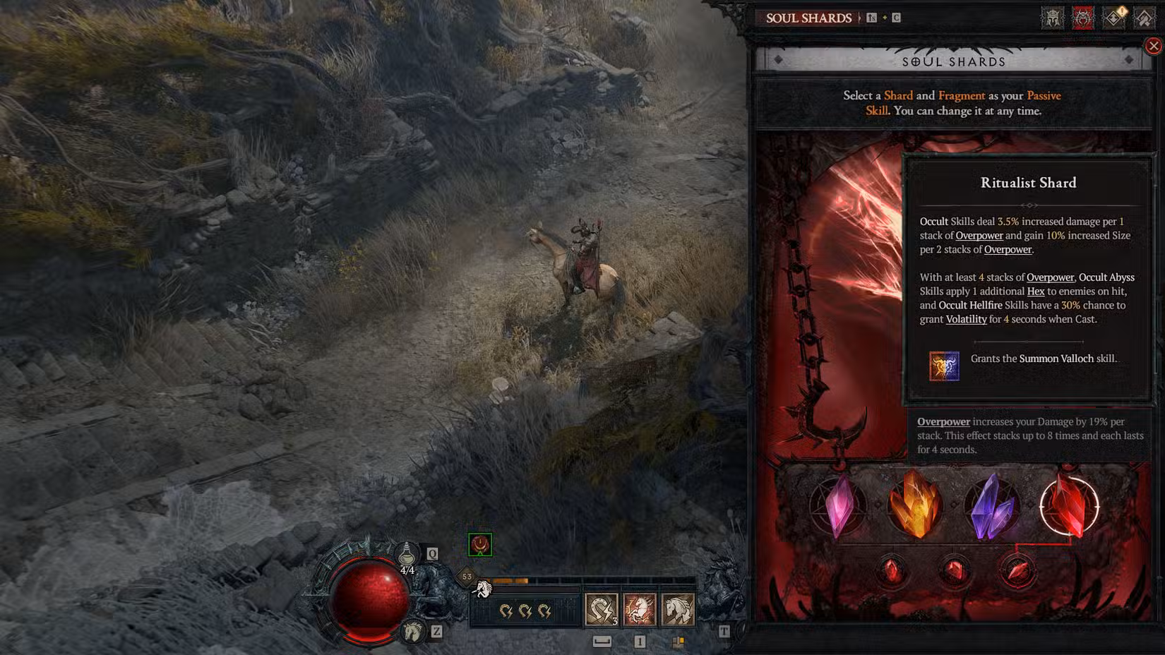 Uma captura de tela do Diablo 4 mostrando a tela dos Soul Shards