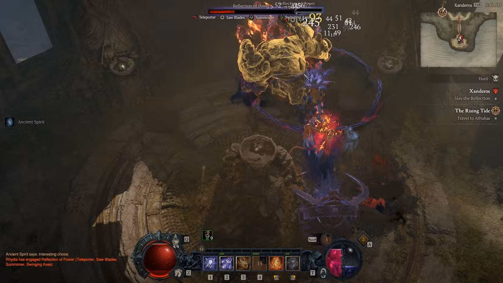 Uma captura de tela do Diablo 4 mostrando um Warlock lutando contra um inimigo de elite